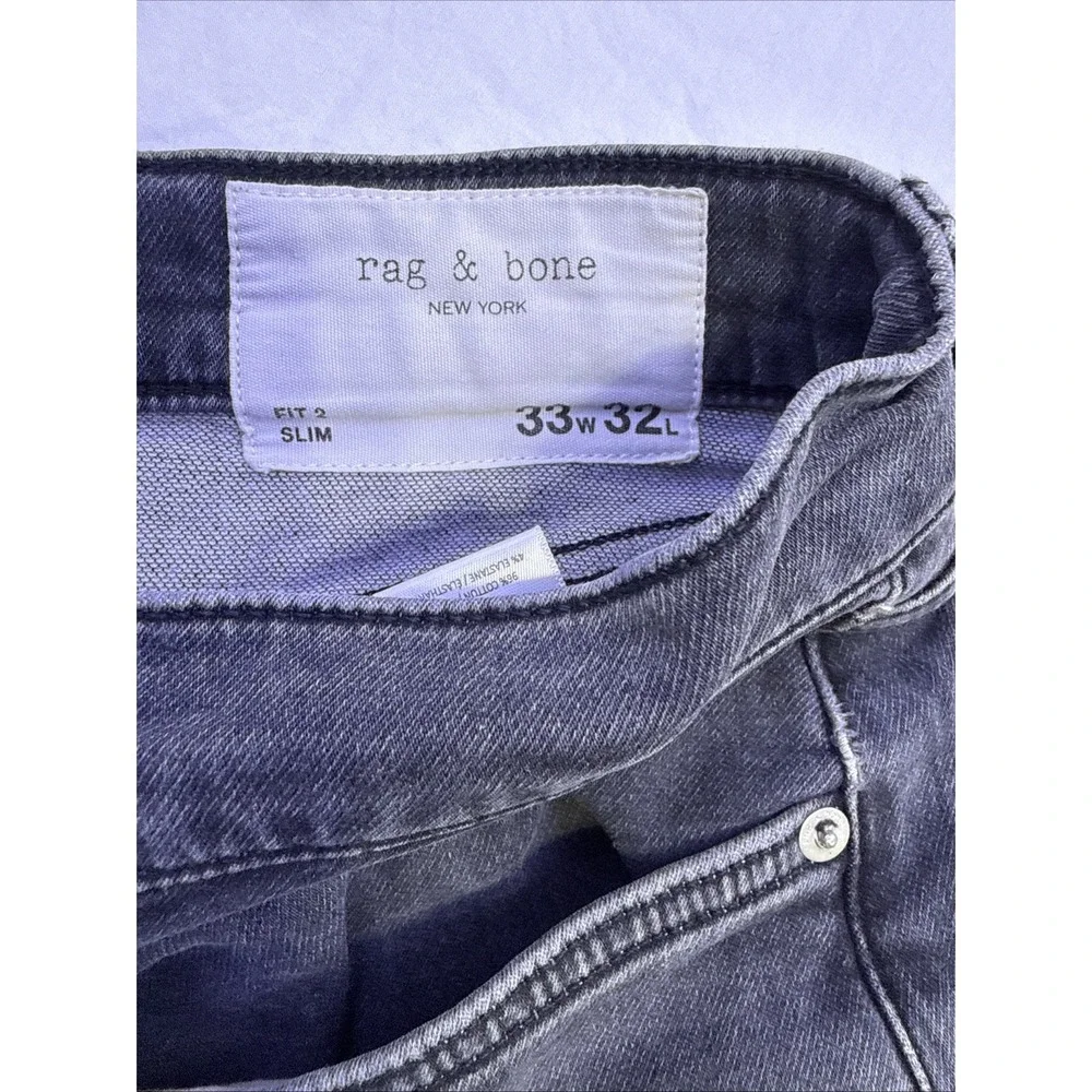 Rag & Bone Jeans Men's 33X32 Black BLACK  Fit 2  Slim Button ZIP